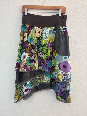 Patchwork Floral High-Low Skirt in Purple and Green